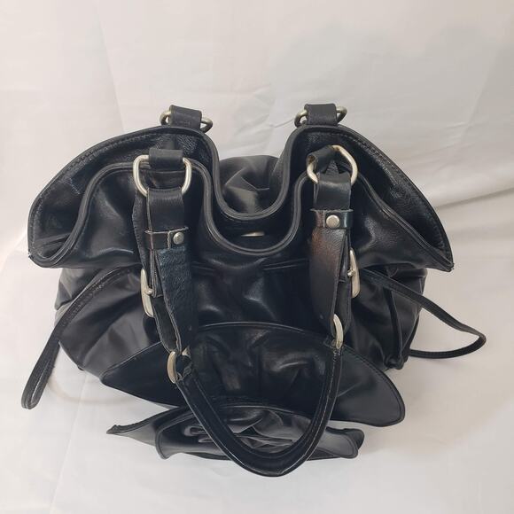 Oxone Paris VINTAGE Rose Embellished Leather Shoulder Drawstring Bucket Bag - Picture 11 of 16